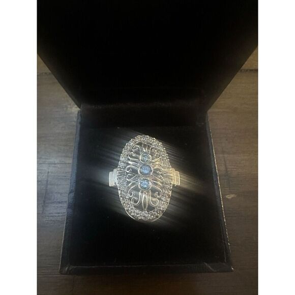 995 Pure Platinum Diamond & Fancy Blue Diamond Statement Ring Size 6.5 12.3 Gr - Picture 9 of 16